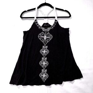 Forever 21 Embroidered Tank Top Sleeveless Braided Strap Black Size‎ S